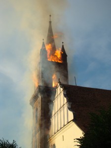 700 years old Church Fire in Bistrita (Romania)