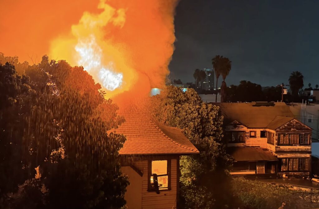 The 04 January 2026 fire at the Hollywood Center Motel in Los Angeles. Screenshot via LAFD/YouTube