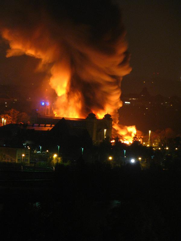 Fire in Historical Exhibition Building in Prague (Czech Republic)