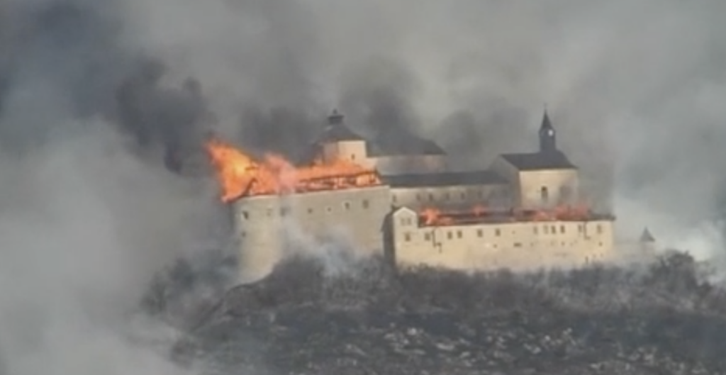 Krasna Horka Castle (Slovak Republic) severely damaged by grass fire