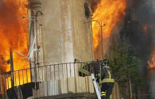 Fire of historical building in Naples (Italy)